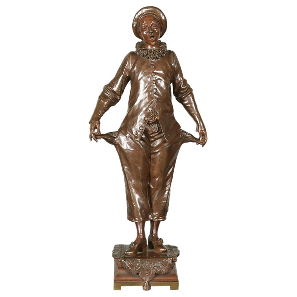 Adrien GAUDEZ 1845/1902, bronzo 55 cm, Pierrot, XIX secolo