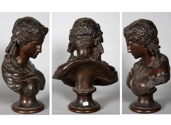 Bronzo del XIX secolo, busto di Arianna, moglie di Dioniso
