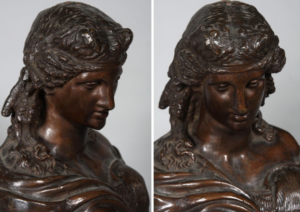 Bronzo del XIX secolo, busto di Arianna, moglie di Dioniso
