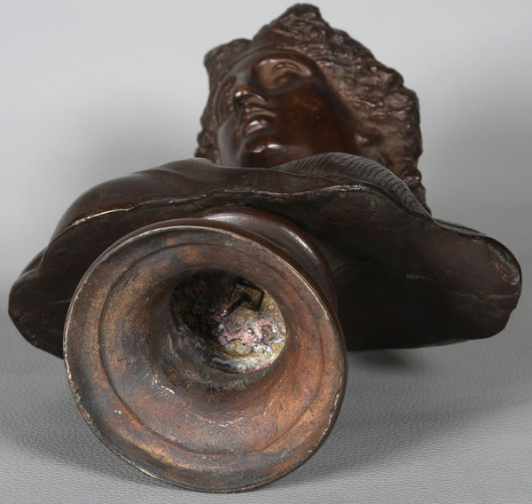 Bronzo del XIX secolo, busto di Arianna, moglie di Dioniso
