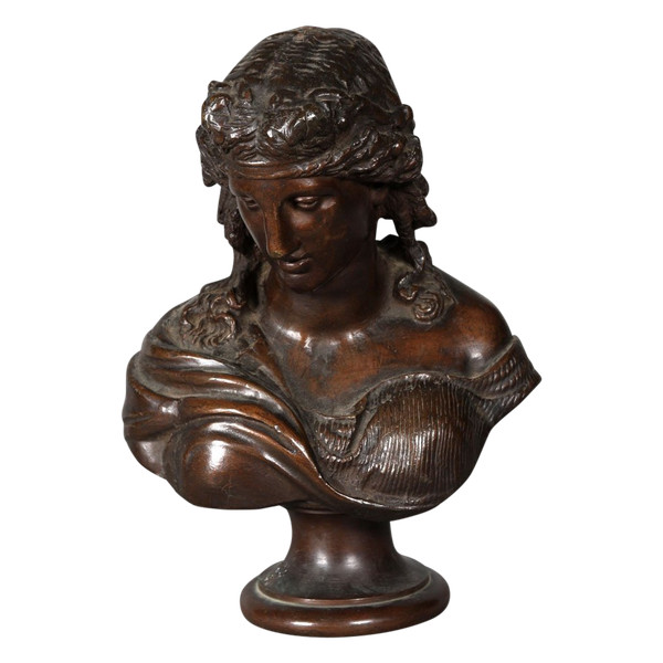 Bronzo del XIX secolo, busto di Arianna, moglie di Dioniso