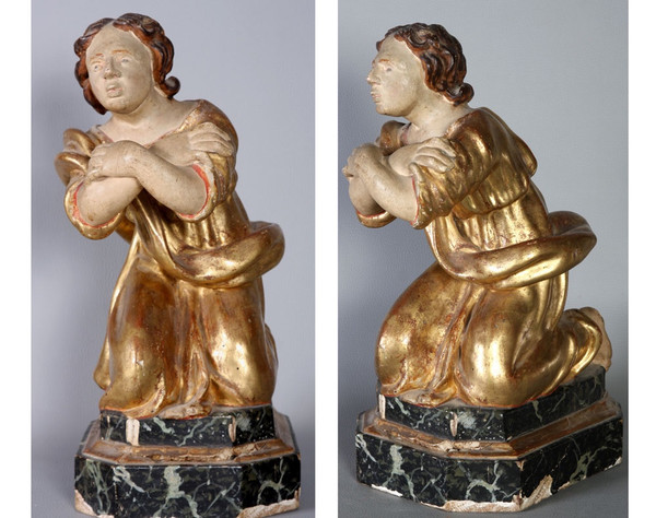 Grande sculpture en bois doré du 18 ème siècle, Saint agenouillé