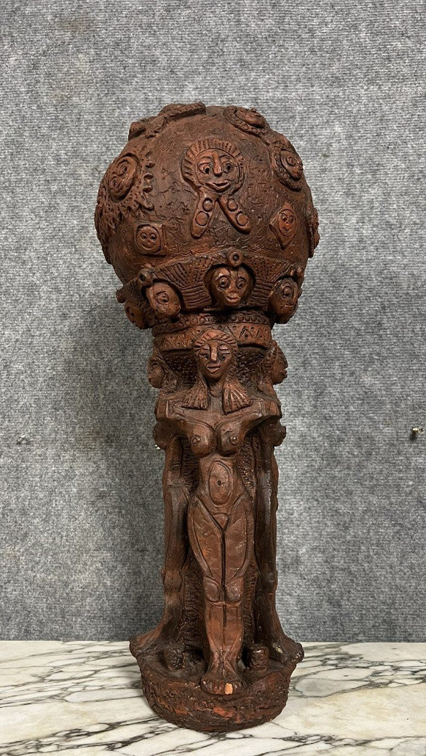 Schwarzafrika / Volkskunst, Stammeskunst, Ritual: Große polychrome Terrakotta-Skulptur