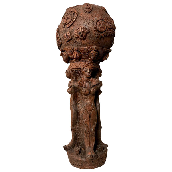 Schwarzafrika / Volkskunst, Stammeskunst, Ritual: Große polychrome Terrakotta-Skulptur