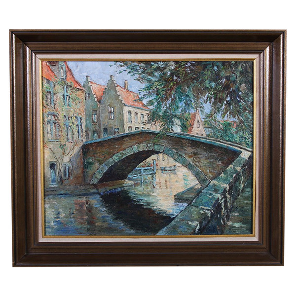 Vue de Bruges, Belgique, signé : L. Dupont, Ecole Belge