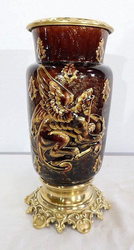 Coppia di vasi in terracotta e bronzo, di E. Gilles - seconda metà del 19° secolo