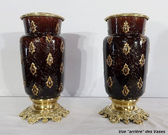 Coppia di vasi in terracotta e bronzo, di E. Gilles - seconda metà del 19° secolo