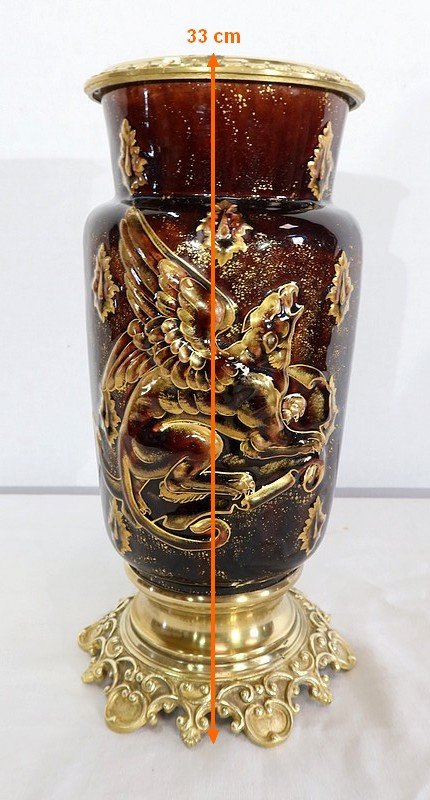 Coppia di vasi in terracotta e bronzo, di E. Gilles - seconda metà del 19° secolo