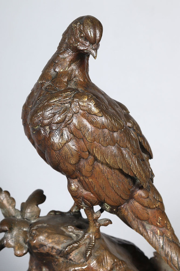 19th century bronze, signed Louis Emile CANA 1845/1895, The Pheasant and the Lizard