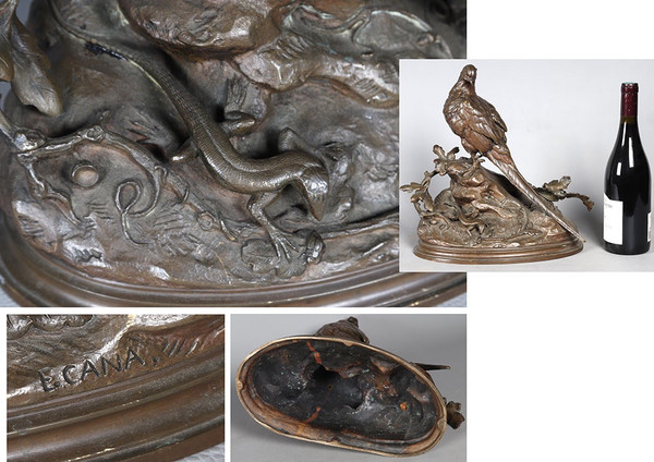 19th century bronze, signed Louis Emile CANA 1845/1895, The Pheasant and the Lizard