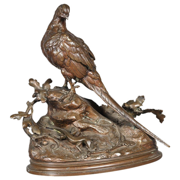 19th century bronze, signed Louis Emile CANA 1845/1895, The Pheasant and the Lizard