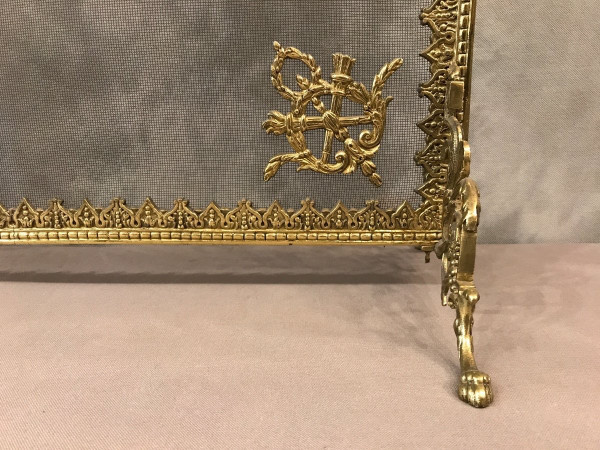Ecran, pare feu de cheminée ancien en bronze d'époque 19 ème 