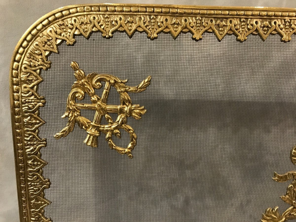Ecran, pare feu de cheminée ancien en bronze d'époque 19 ème 