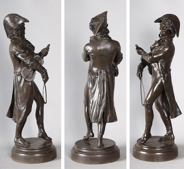 Bronzo XIX secolo, 62 cm, Jean Jules SALMSON 1823/1902, Il violinista sotto l'Impero, Scuola francese