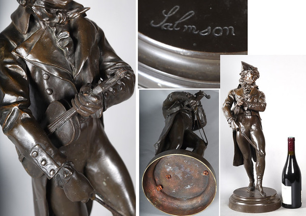 Bronzo XIX secolo, 62 cm, Jean Jules SALMSON 1823/1902, Il violinista sotto l'Impero, Scuola francese