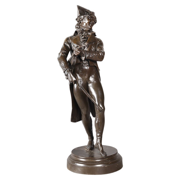 Bronzo XIX secolo, 62 cm, Jean Jules SALMSON 1823/1902, Il violinista sotto l'Impero, Scuola francese