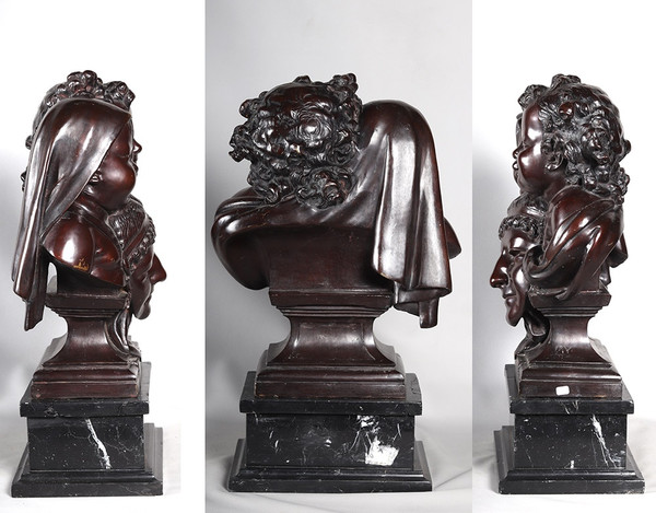 Bronzo XIX secolo, 61 cm, firmato Jean Barnabé AMY 1839/1907, La Commedia Umana