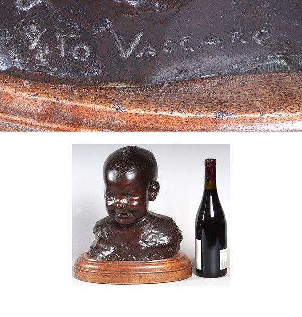 Bronzo inizi del XX secolo, firmato Vito VACCARO 1887/1960, Busto di Bambino