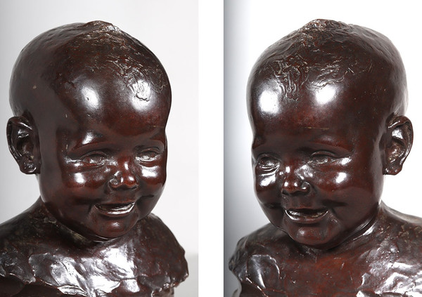 Bronzo inizi del XX secolo, firmato Vito VACCARO 1887/1960, Busto di Bambino