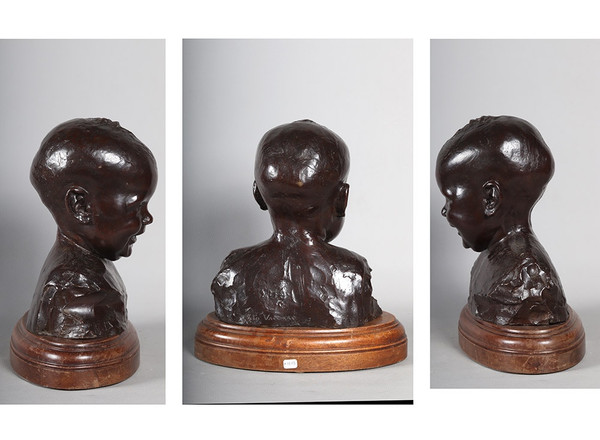 Bronzo inizi del XX secolo, firmato Vito VACCARO 1887/1960, Busto di Bambino