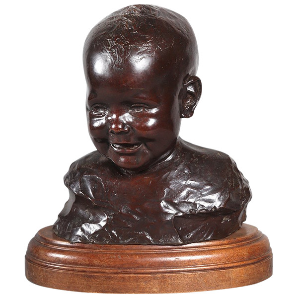 Bronzo inizi del XX secolo, firmato Vito VACCARO 1887/1960, Busto di Bambino