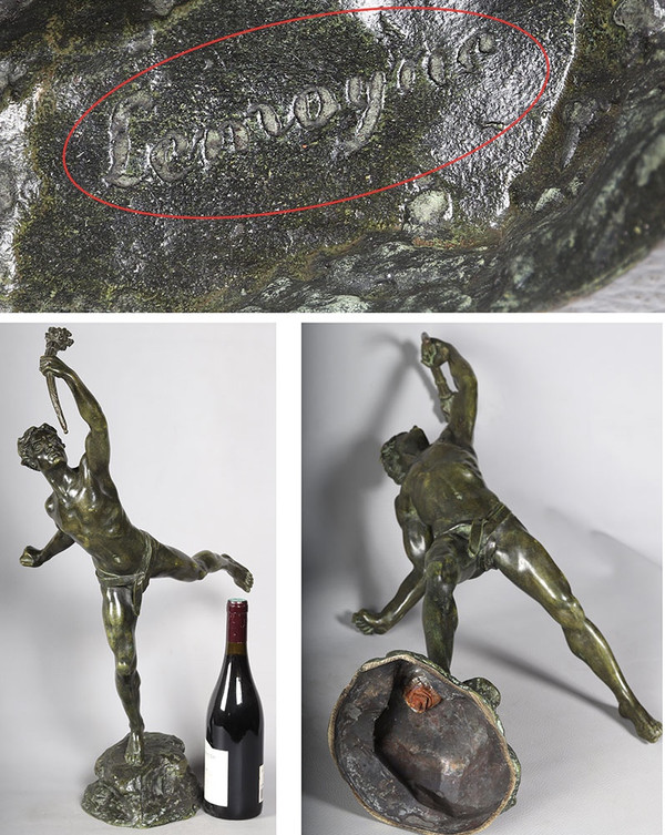 Bronzo del XIX secolo, firmato LEMOYNE 1839 /?, Il portatore della fiaccola olimpica 