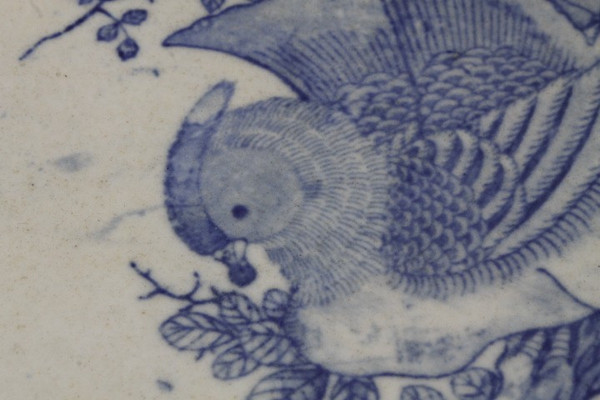 Antique large Japanese porcelain plate with painted partridge. MeiJi period 1868 – 1912. Size