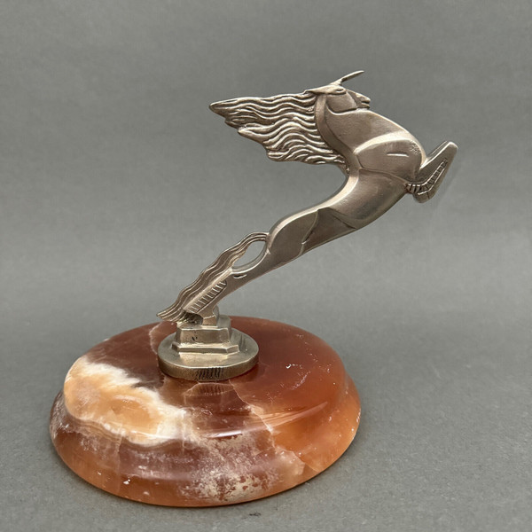 Silver-plated bronze mascot by François-Victor Bazin unicorn on onyx base