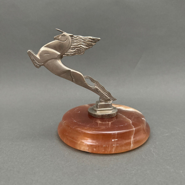 Silver-plated bronze mascot by François-Victor Bazin unicorn on onyx base