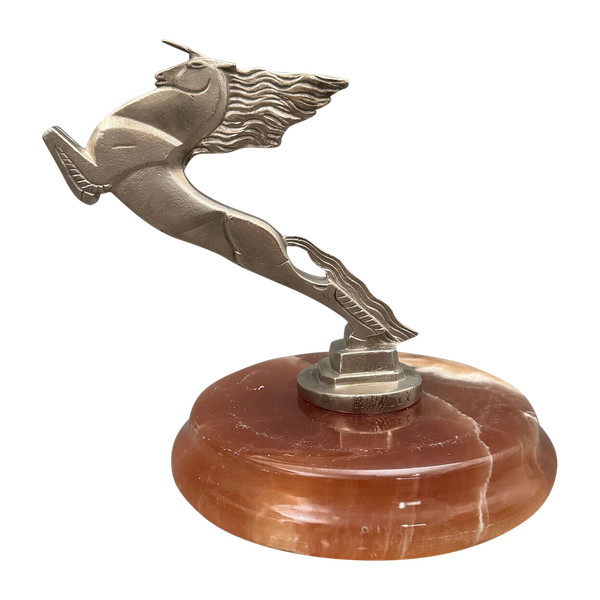 Silver-plated bronze mascot by François-Victor Bazin unicorn on onyx base