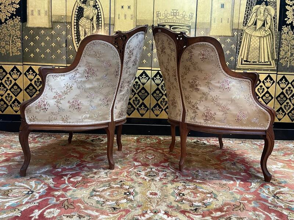 Paire de fauteuils bergères rocailles Louis XV