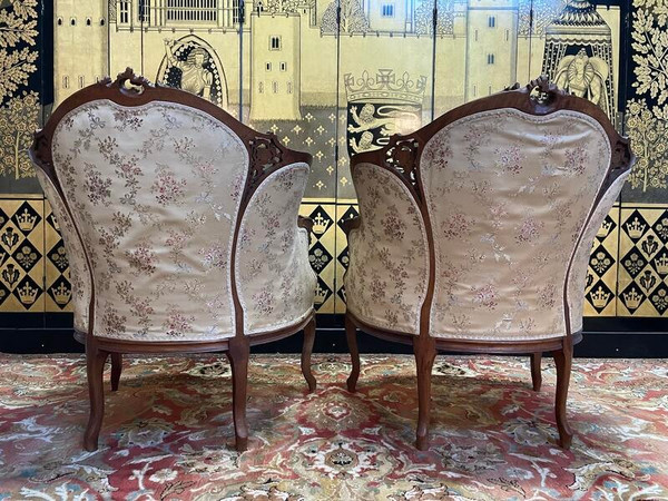 Paire de fauteuils bergères rocailles Louis XV