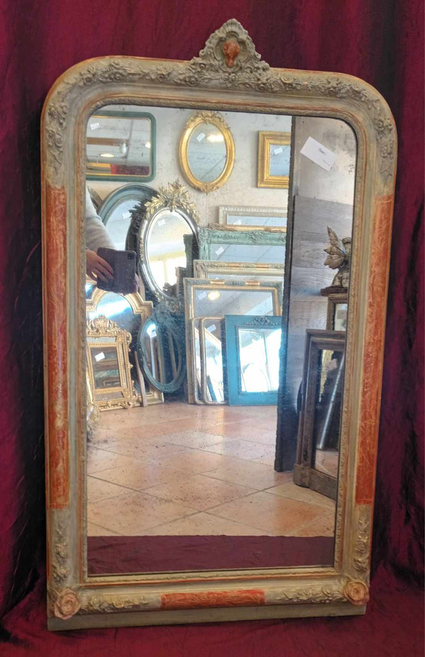 71 x 123 cm schmaler alter Spiegel, Blumendekor, Mercury Ice
