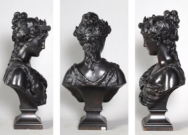 Bronze XIX ème, 50 cm, signé Jean BULIO 1827/1911, Bacchante, Allégorie du Printemps