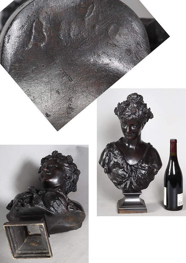 Bronze XIX ème, 50 cm, signé Jean BULIO 1827/1911, Bacchante, Allégorie du Printemps