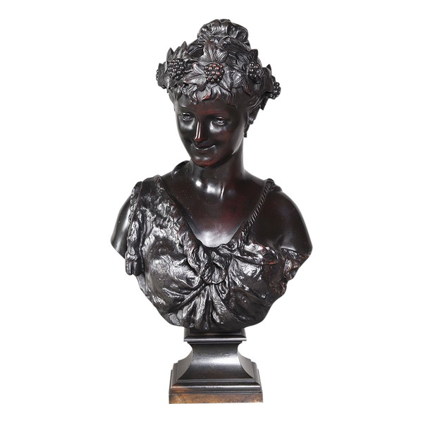 Bronze XIX ème, 50 cm, signé Jean BULIO 1827/1911, Bacchante, Allégorie du Printemps