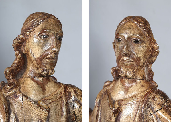 Scultura del XVII secolo, cm 85, Cristo, legno policromo con occhi in vetro
