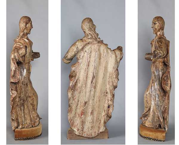Scultura del XVII secolo, cm 85, Cristo, legno policromo con occhi in vetro