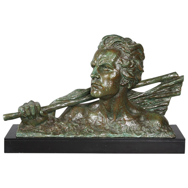 Bronzo 1930, 56 cm, Busto: Jean MERMOZ, firmato Alexandre OULINE