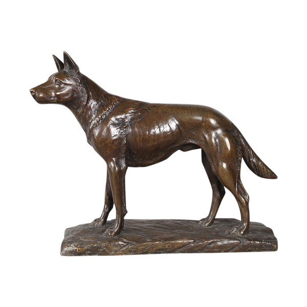 Bronzo del XIX secolo, firmato H. Hanggen o H. Hanssen, Cane da pastore