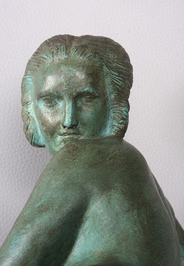 Terracotta Art Déco, Marcel BOURAINE 1886/1948, Nudo disteso, Scuola francese