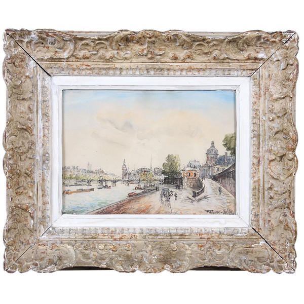 Frank Will (Frank Boggs), Parigi, Quai de Seine, Pont des Arts, acquerello
