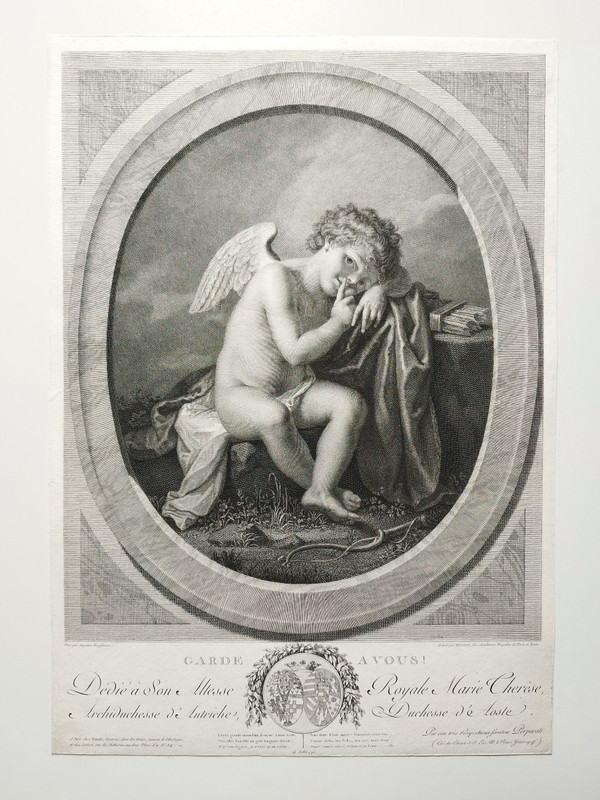 Mythological Engraving Attention To You By Porporati Love Cupid 18th C Etching Old Print