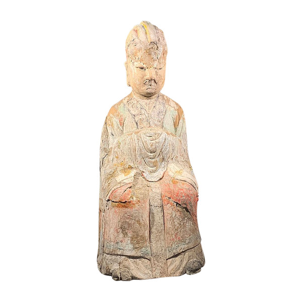 Bouddha Chine, 57 cm, époque Dynastie Qing, en bois polychrome