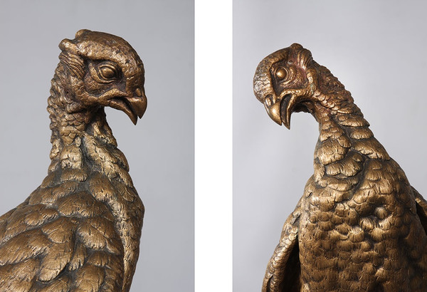 19th century bronze, 53 cm, by Jules MOIGNIEZ 1835 / 1894, Pheasant and Shrew.