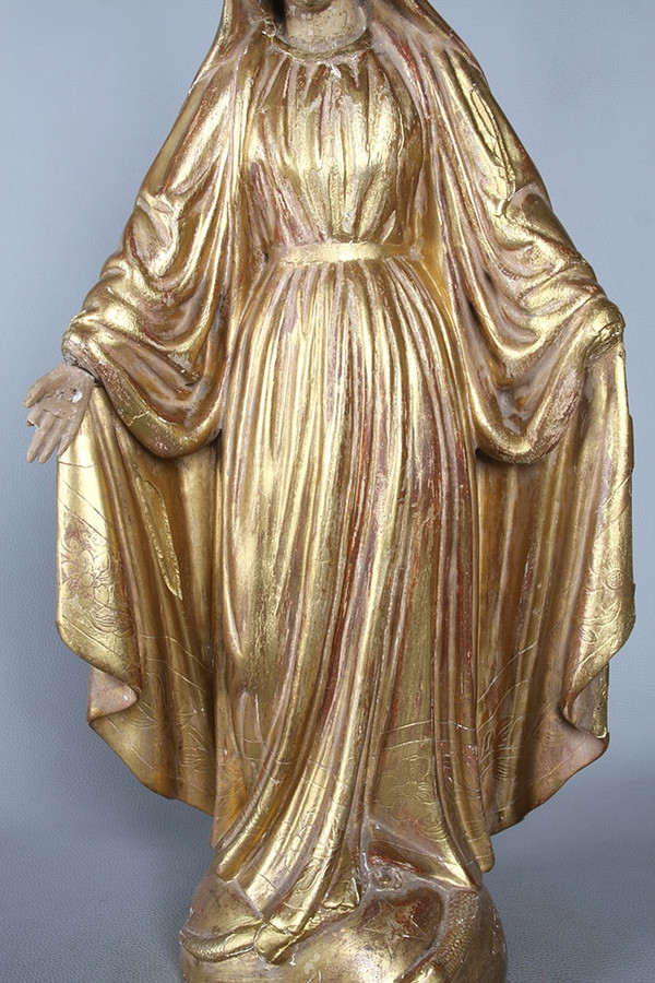 Vergine XVIII secolo, cm 60, scultura in legno dorato con foglia oro