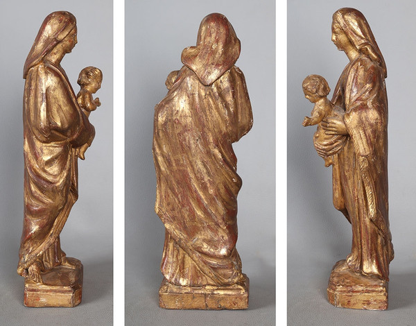 Virgin and Child, 18th century, 42 cm, gilded wood sculpture with gold leaf