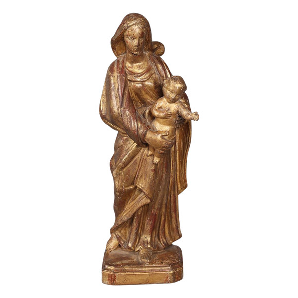 Virgin and Child, 18th century, 42 cm, gilded wood sculpture with gold leaf