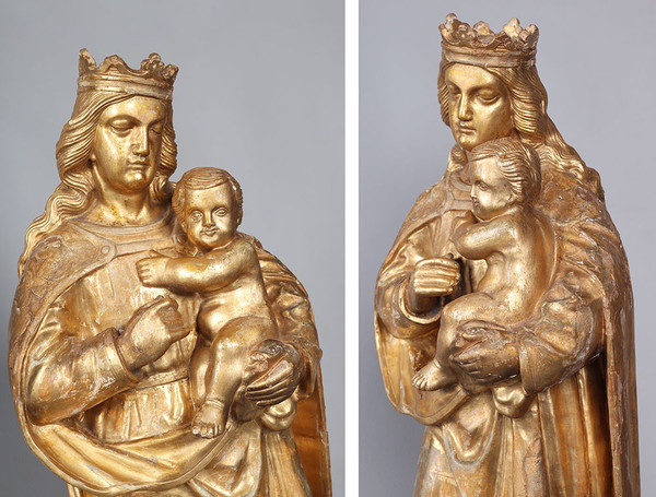 Crowned Virgin, 18th century, 56 cm, gilded wood sculpture with gold leaf