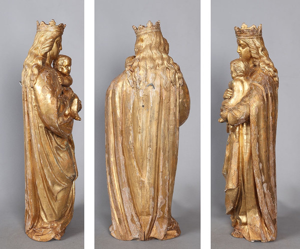 Crowned Virgin, 18th century, 56 cm, gilded wood sculpture with gold leaf